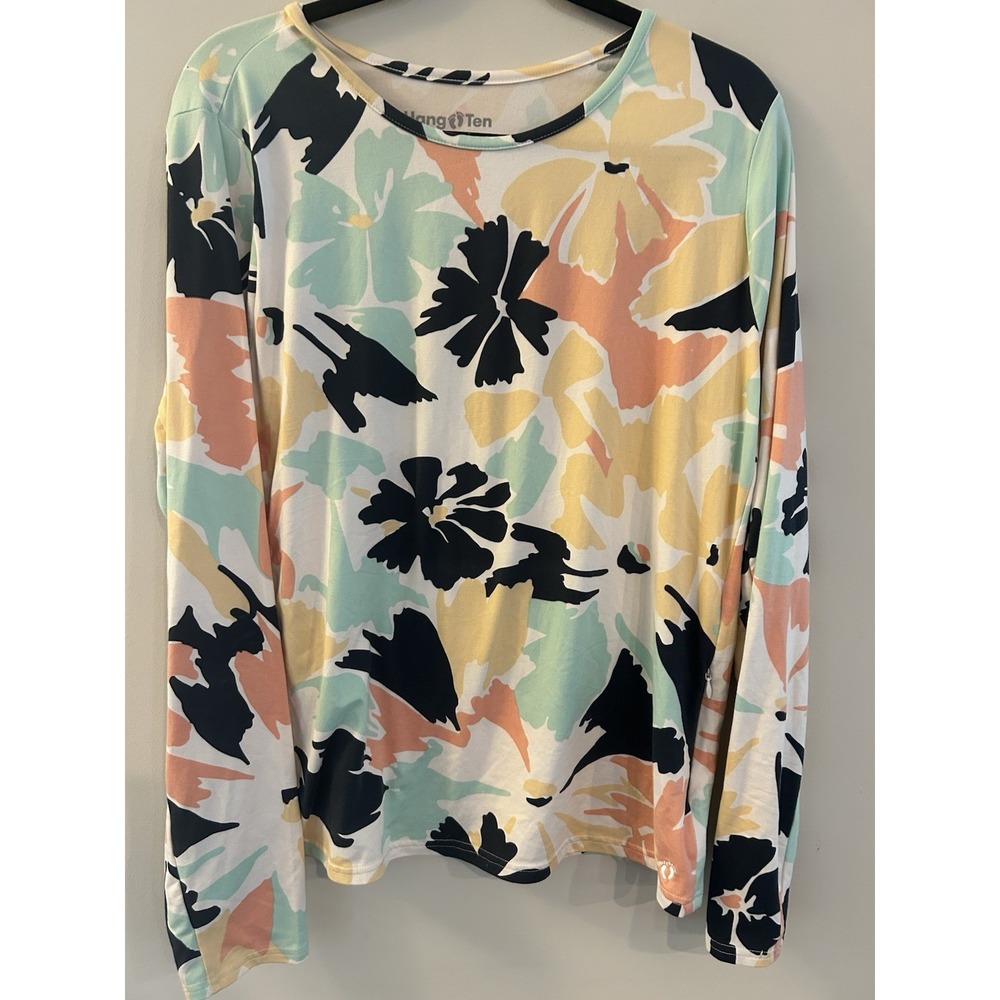 Hang Ten Women's Long Sleeve Sun Protection Tee with Pocket XXL CL116